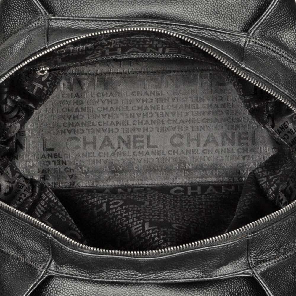 CHANEL Black Caviar Leather Logo Tote Bag - Picture 6 of 8